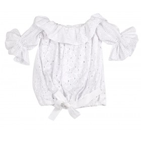 BLOUSE - TUNIC OVERSIZED IN WHITE BRODERIE, OFF-SHOULDERS WITH RUFFLES "ALEX KATSAITI X STYLISHIOUS"