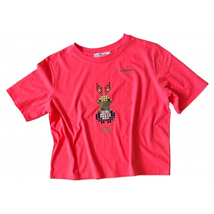 T-SHIRT ΦΟΥΞΙΑ ΜΕ FUNNY BUNNY ΣΤΑΜΠΑ OVERSIZED & ΚΟΥΔΟΥΝΑΚΙ "ALEX KATSAITI X STYLISHIOUS"