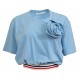 T-SHIRT IN LIGHT BLUE, CROPPED & OVERSIZED WITH COLORFUL RUBBER & BROOCH  "ALEX KATSAITI X STYLISHIOUS"