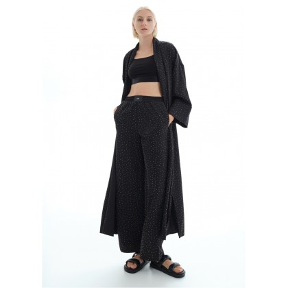 PANTS IN BLACK SATIN -PYDJAMA STYLE- WITH CRYSTALS AND RUBBER WAIST BAND "STYLISHIOUS COLLECTION"