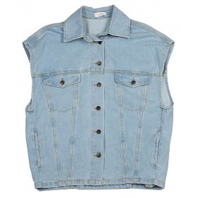 VEST IN LIGHT BLUE DENIM, OVERSIZED WITH METALLIC BUTTONS & POCKETS  "STYLISHIOUS COLLECTION"